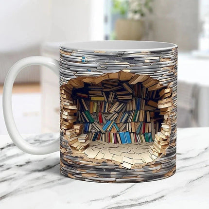 Ceramic Coffee Mug, 3D Library Bookshelf Ceramic Mug