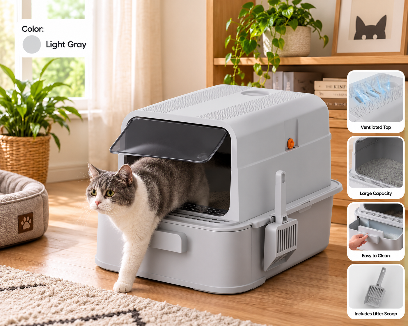 Tuzwa Extra Large Enclosed Cat Litter Box | Semi-Closed High-Sided Litter Tray with Odor Control | Easy-Clean Cat Toilet for Indoor Cats