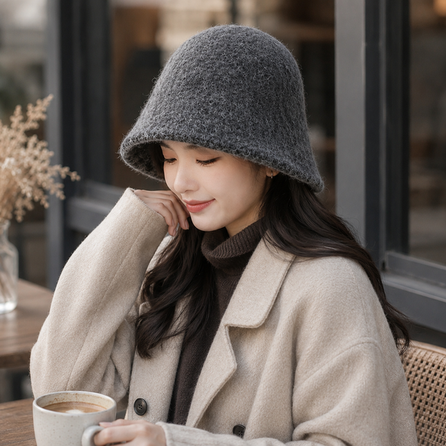 Bucket Hat Women, Foldable Wool Bucket Hat for Cold Weather, Vintage Fisherman Hat, Warm Soft Travel Cap