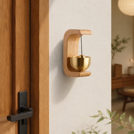 Wooden Wind Chime Door Bell, Wireless Magnetic Doorbell Chime, Brass Finish, Light or Dark, Front Door