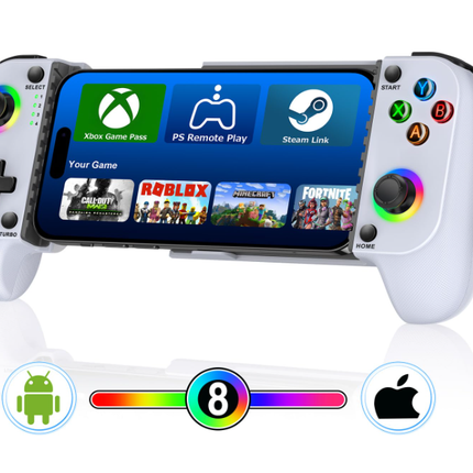 Wireless mobile gaming controller for iPhone and Android, Bluetooth phone gamepad with Hall Effect joysticks