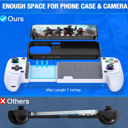 Wireless mobile gaming controller for iPhone and Android, Bluetooth phone gamepad with Hall Effect joysticks