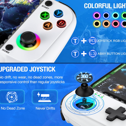 Wireless mobile gaming controller for iPhone and Android, Bluetooth phone gamepad with Hall Effect joysticks