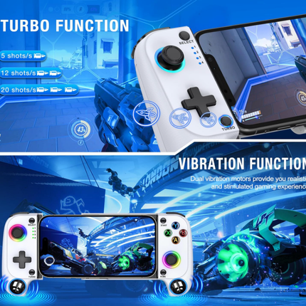 Wireless mobile gaming controller for iPhone and Android, Bluetooth phone gamepad with Hall Effect joysticks