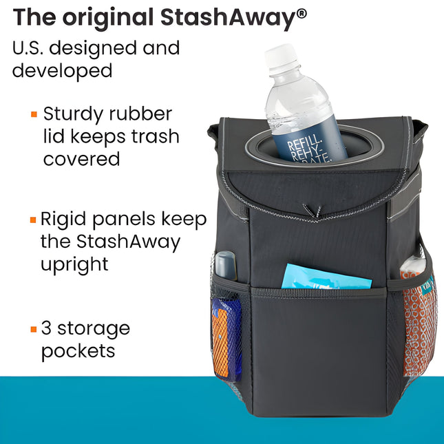 Car Trash Can with Lid, Leakproof Car Garbage Can 2 Gallon with 3 Storage Pockets