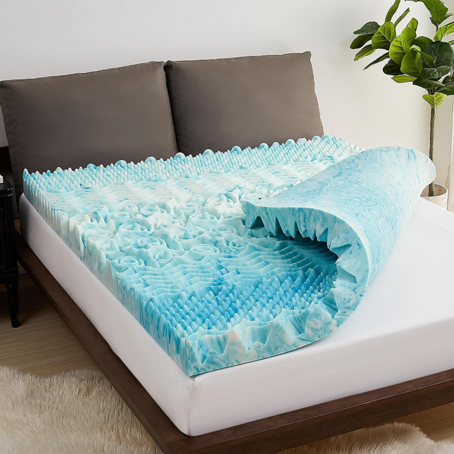 Cooling Mattress Topper for Back Pain, Memory Foam Mattress Topper with Egg Crate Design