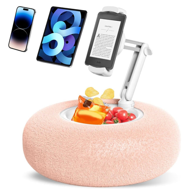 Pillow Phone Holder with Snack Bowl, Fuzzy Phone Stand, Hands Free Phone Holder with Adjustable Slot