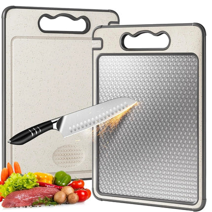 Cutting Boards Stainless Steel Double Sided, Stainless Steel Chopping Board with Juice Groove