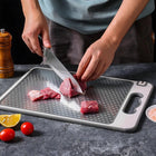 Cutting Boards Stainless Steel Double Sided, Stainless Steel Chopping Board with Juice Groove, Non Slip Silicone Edge