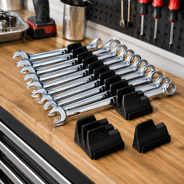 Wrench Holder Organizer, modular toolbox wrench rack for up to 40 wrenches, 6mm to 38mm, black plastic