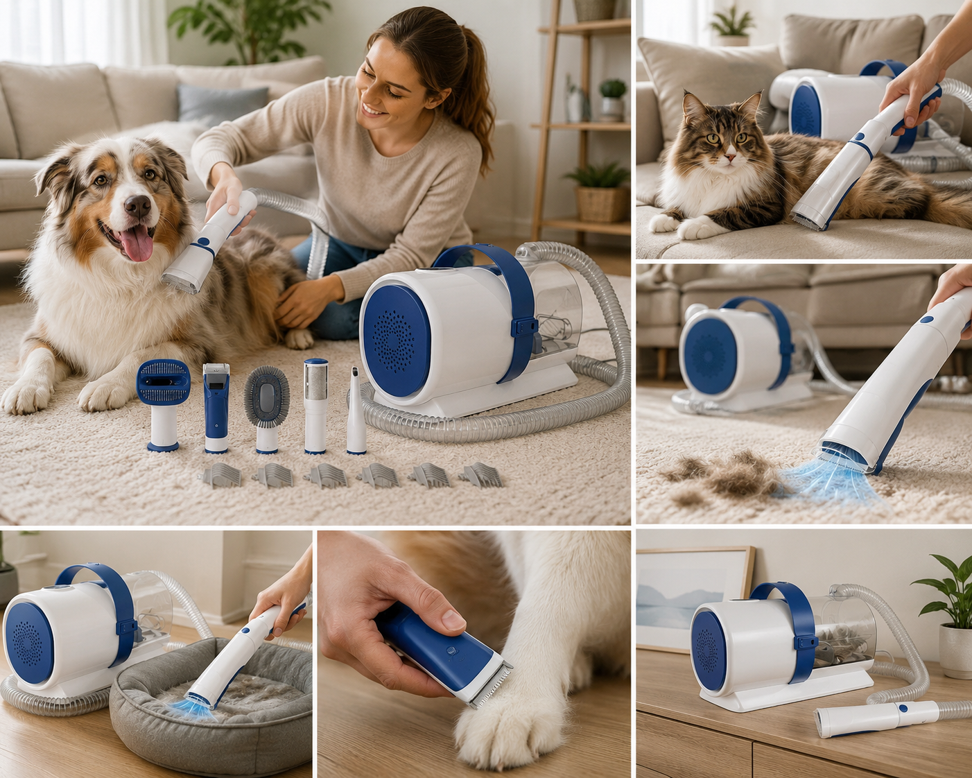Tuzwa Professional Pet Grooming Vacuum Kit | 2.5L Large Capacity Dog & Cat Grooming Vacuum with 5 Grooming Tools, 3 Suction Modes & Quiet Clippers