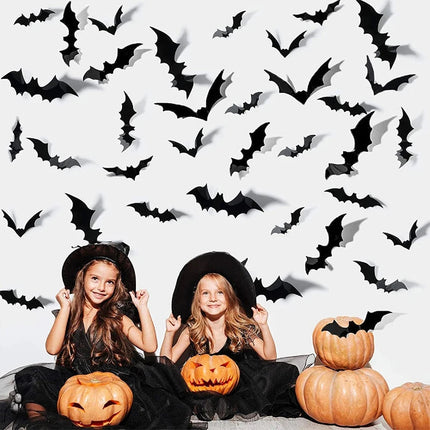 3D Bat Wall Stickers for Halloween Decorations Indoor and Outdoor, Halloween Party Decor, Bat Wall Decals for Door