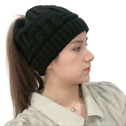 Ponytail Beanie Hat, Knit Beanie Hat with Messy Bun Hole