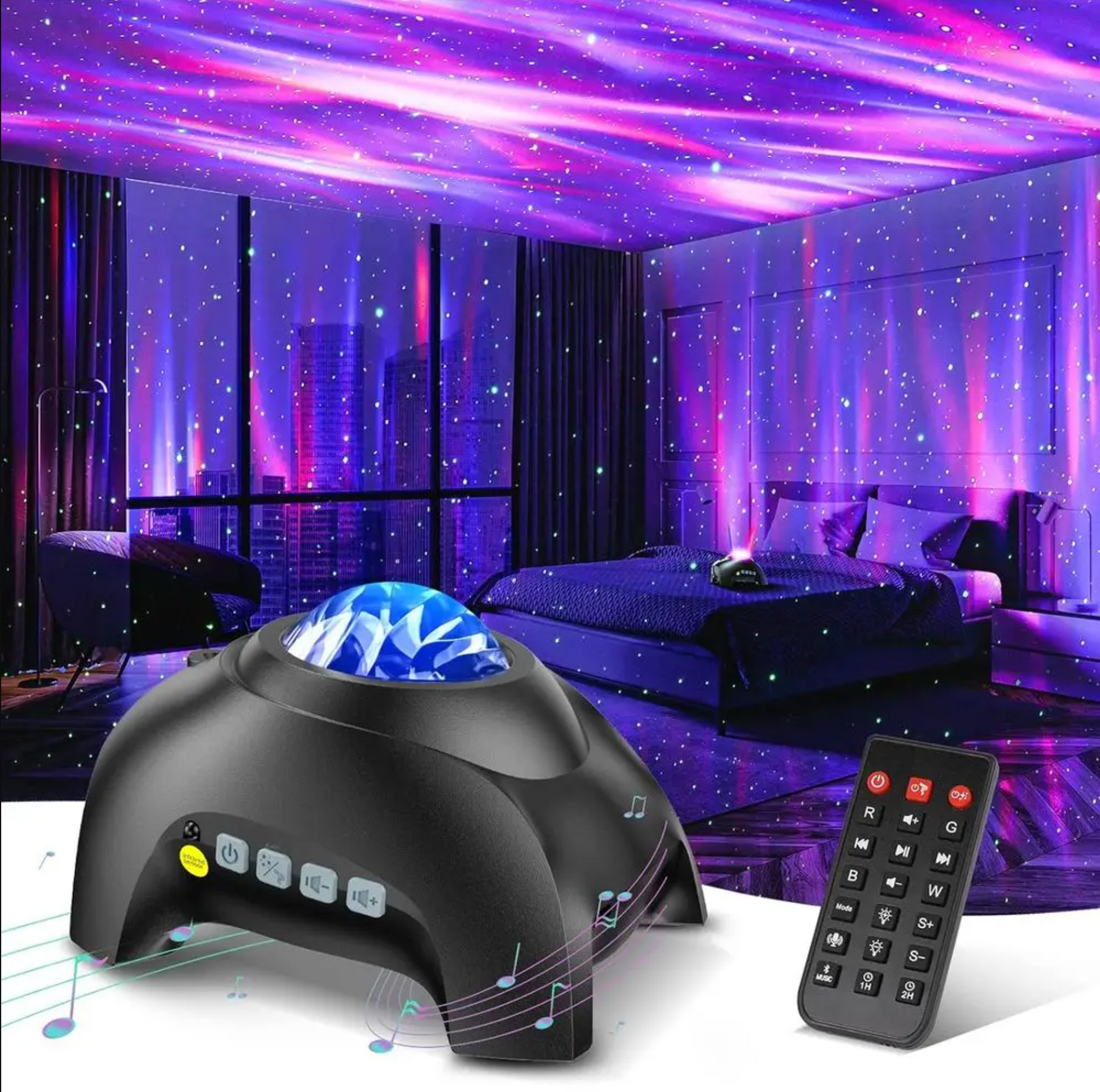Tuzwa Aurora Northern Lights Projector – LED Star & Galaxy Projector with Bluetooth Speaker, White Noise, Music Sync & Remote Control