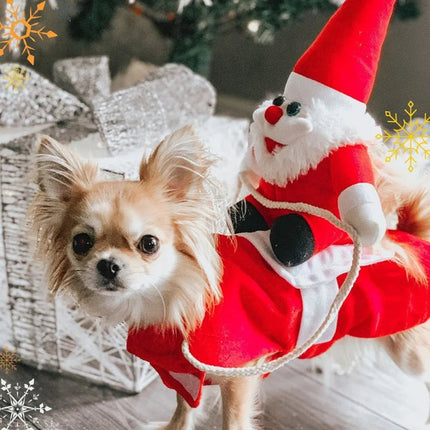 Dog Costume for Small Dogs, Santa Riding Dog Christmas Costume with Adjustable Straps