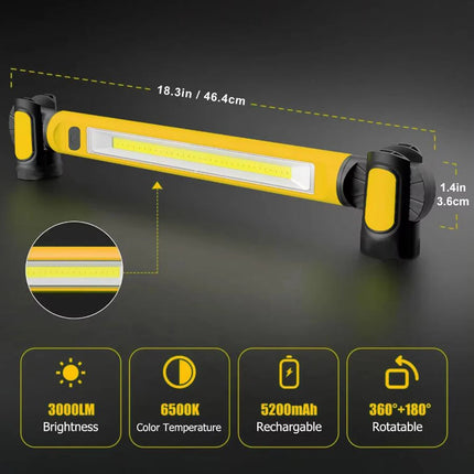 Rechargeable LED Work Light with Magnetic Base and Hooks, Under Hood Light