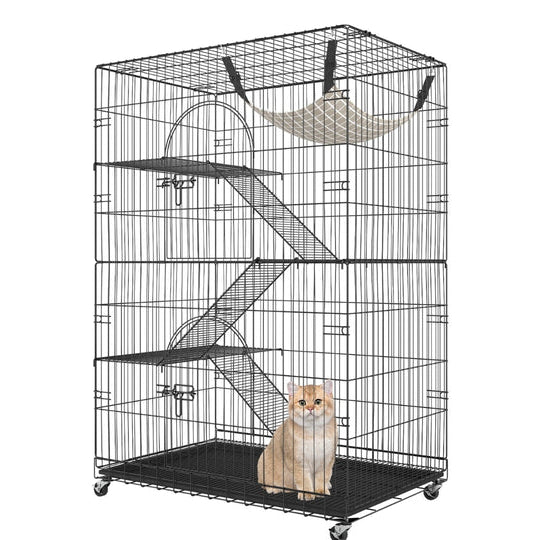 Indoor Cat Cage Enclosure, Cat Playpen with Hammock and Ladders