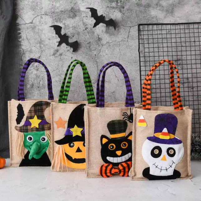 Halloween Treat Bags with Reusable Cotton Linen Candy Bag Handles