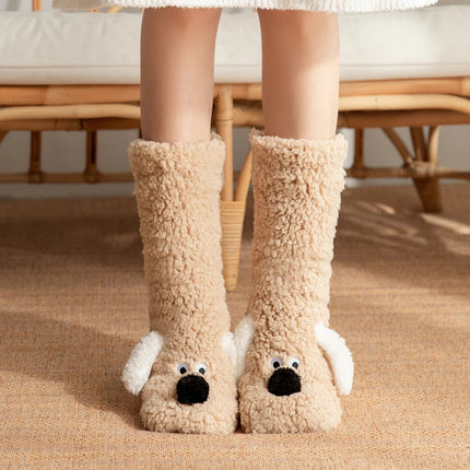 Fleece Slipper Socks with Dog Design – image 2