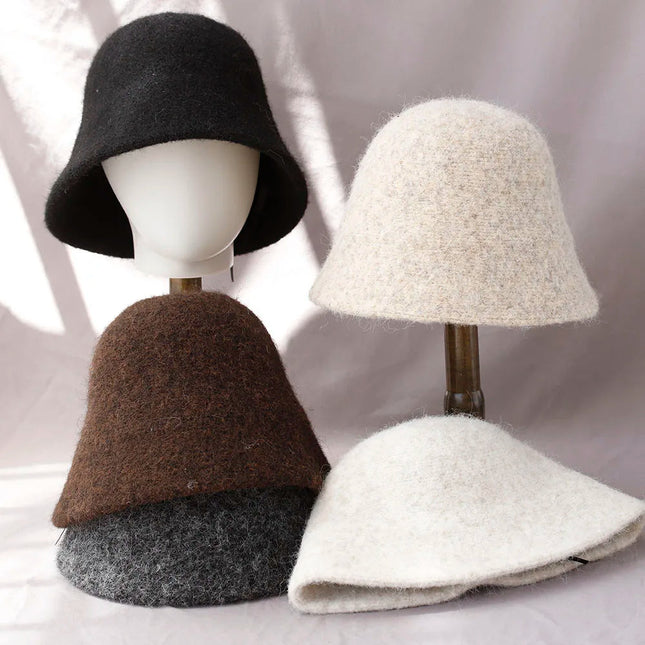 Bucket Hat Women, Foldable Wool Bucket Hat for Cold Weather