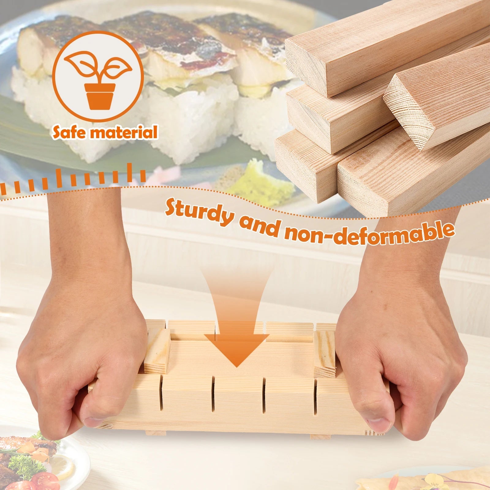 Tuzwa Wooden Sushi Maker Press – Traditional Sushi Mold for Homemade Rolls & Pressed Sushi, 21cm Kitchen Tool