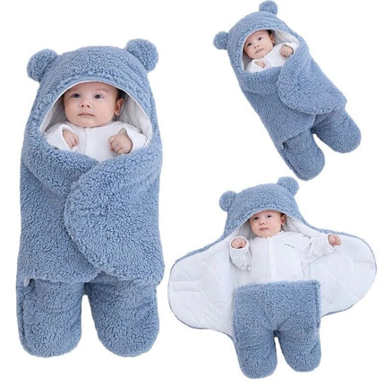 Baby Swaddle Sleeping Bag with Bear Hoodie, Newborn Swaddle Wrap, Hooded Newborn Sleeping Bag