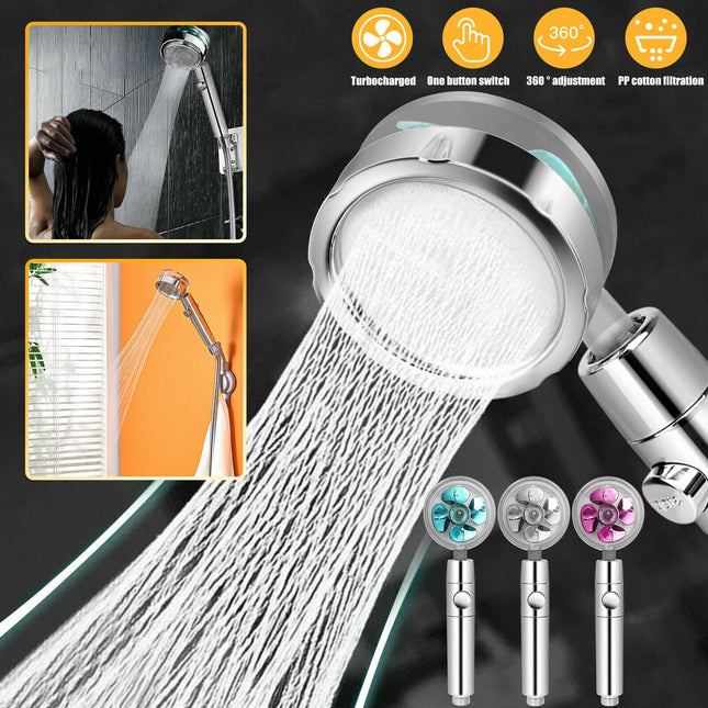 Shower Head with Turbo Propeller, High Pressure Shower Head Handheld with 360 Degree Spin