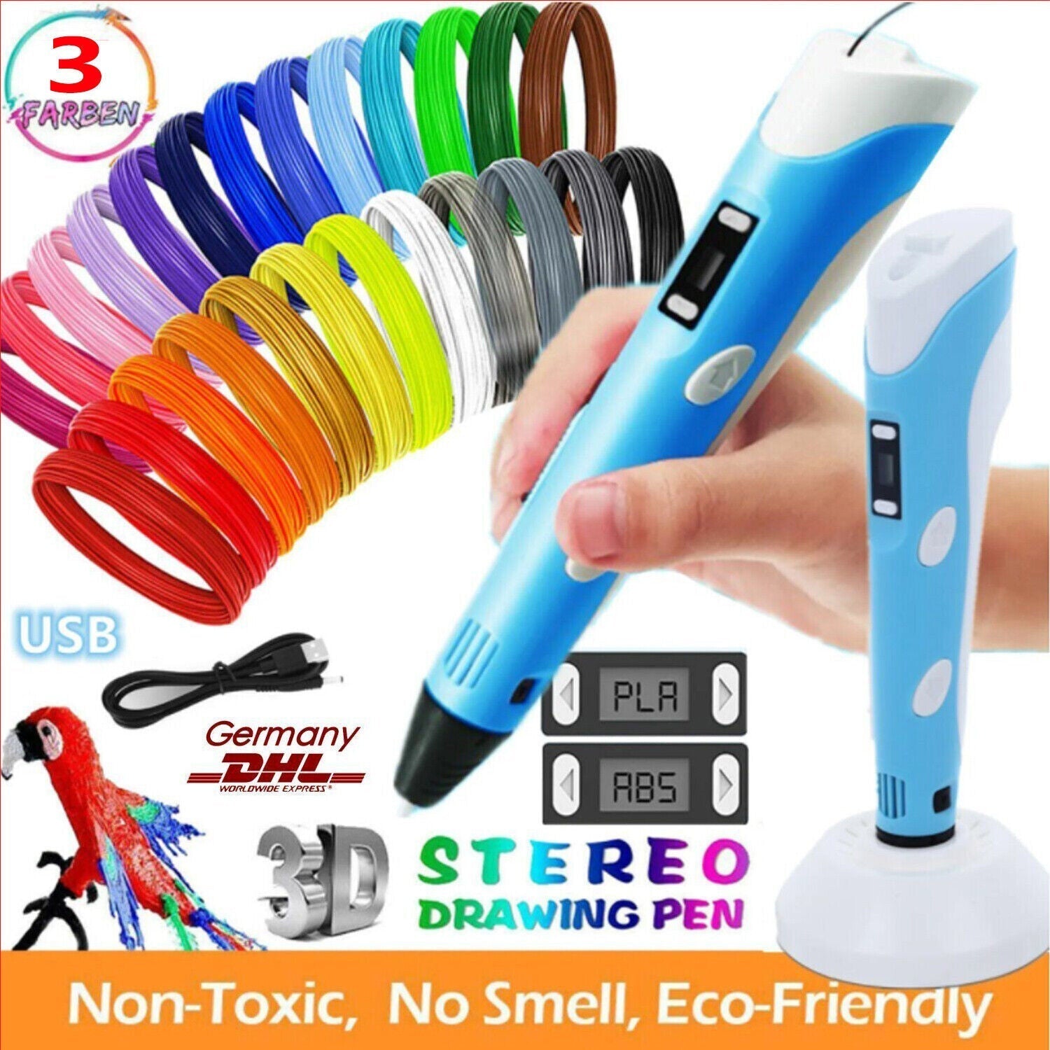 Tuzwa 3D Printing Pen – Adjustable 160–235°C Temperature, Variable Speed, 1.75mm PLA/ABS Filament Support & 5-Min Auto Standby