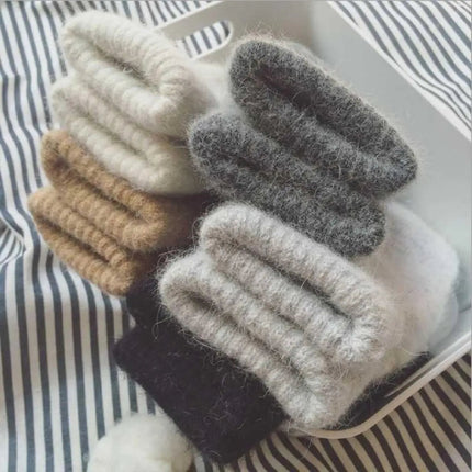 Womens Mittens Winter Knit with Imitation Rabbit Fur Trim, Unisex Mittens