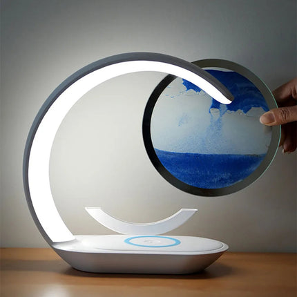 Table Lamp with Wireless Charger, 3D Moving Sand Art Desk Lamp