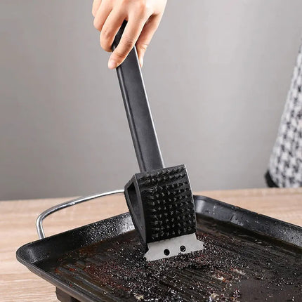 Barbecue Grill Brush with Scraper and Sponge, 3 in 1 Grill Cleaning Brush with Steel Bristles