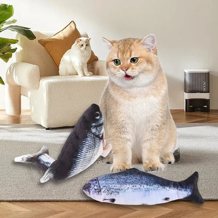 USB Rechargeable Interactive Cat Toy Fish, Lifelike Flopping Kicker Fish with Cotton Plush Cover in Carp and Salmon for Indoor Cats