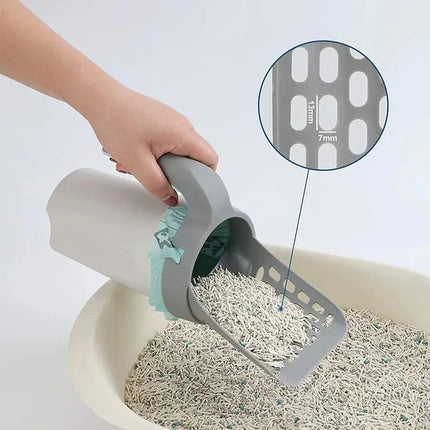 Cat Litter Scoop with Waste Bag Holder, Sifting Design