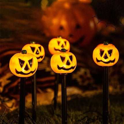 Solar Garden Lights Set of 5, Light Up Halloween Pumpkin or Ghost Decor – image 4