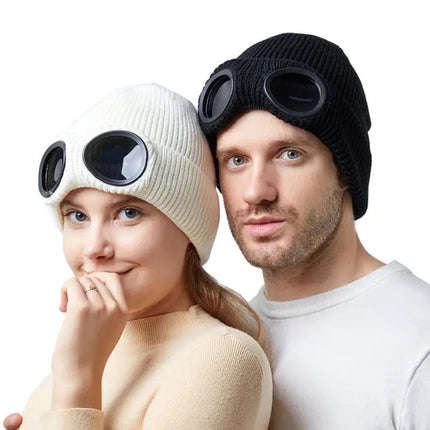 Beanies with Built In Goggles, Waterproof Knitted Beanie Hat with Fleece Lining – image 4