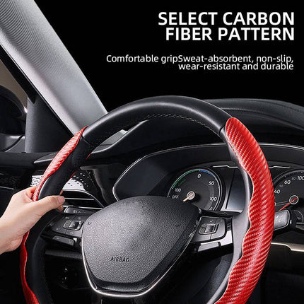 Steering Wheel Covers for Trucks, Black and Red Carbon Fiber Car Steering Wheel Cover – image 6