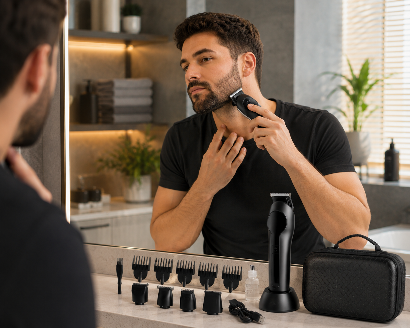 Tuzwa Professional 14-in-1 Beard Trimmer Kit | Cordless Waterproof Grooming Set for Beard, Hair, Body, Nose & Face