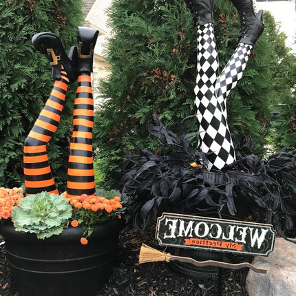 Witch Legs Yard Stakes Set of 2 with Striped Boots, Halloween Decorations Indoor and Outdoor