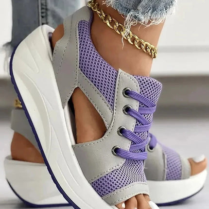 Lace Up Sandals, Peep Toe Flat Sandals with Cutout – image 7