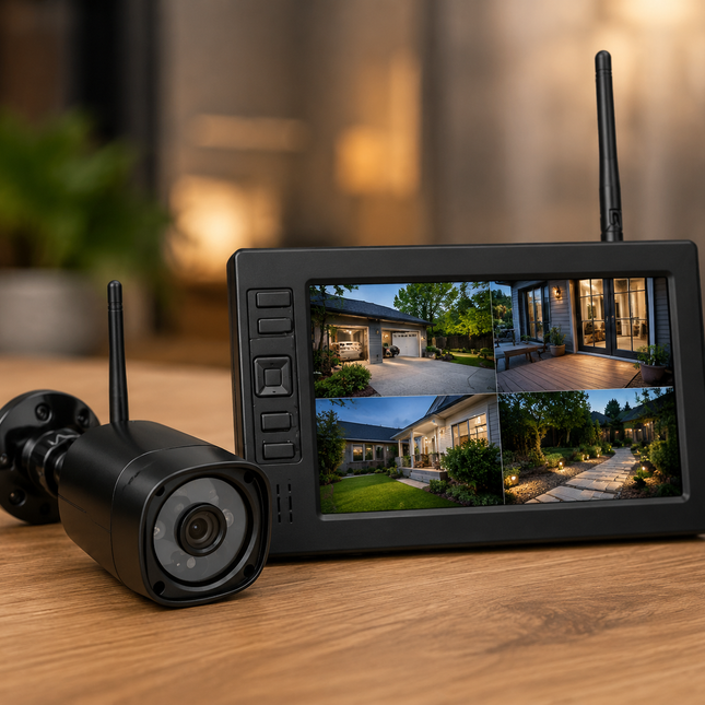 Wireless Security Camera System with Monitor, 7 Inch Outdoor Security Camera System for Home, 720P CCTV Kit with DVR