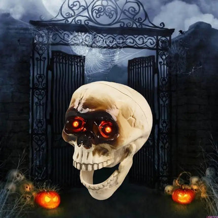 Halloween Skeleton Head with Flashing Eyes, Animated Halloween Skeleton Decoration, Halloween Decorations Outdoor