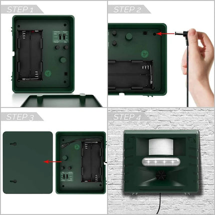 Solar Ultrasonic Bird Repeller for Woodpeckers, 15 to 20kHz, Flashing Lights, 170 Degree Outdoor Deterrent