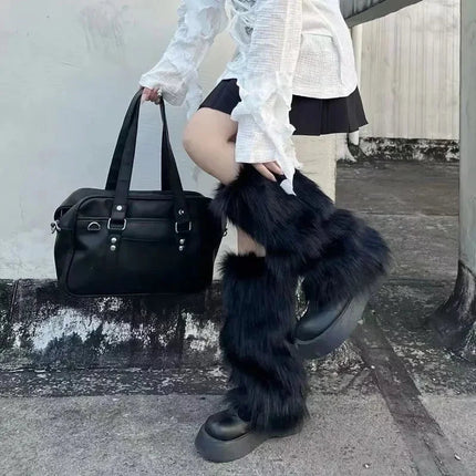Faux Fur Leg Warmers Boot Covers for Women, Fluffy Ankle Warmers in Black, S M and L Lengths