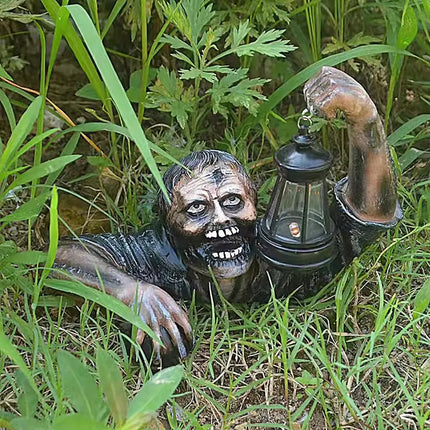 Zombie Figurine with LED Lantern, Light Up Resin Zombie Decoration Indoor