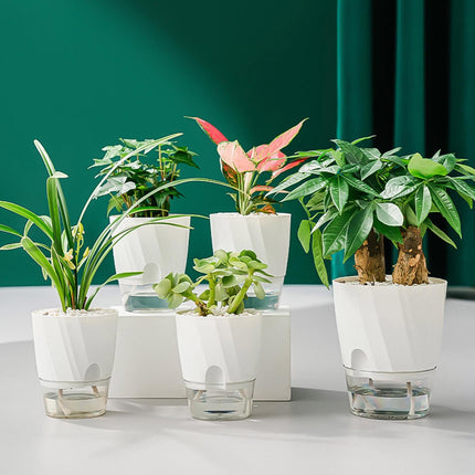 Indoor Planter with Self Watering Reservoir, Modern Plastic Flower Pot