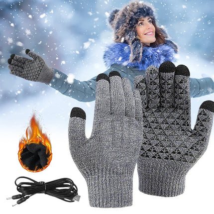 USB Heated Gloves for Winter, Touchscreen Three Finger Warming Gloves with Anti Slip Silicone Palm for Skiing, Cycling and Motorcycle Riding