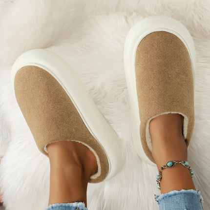Warm Plush Indoor Winter Slippers for Women, Cozy Anti-Slip Slip On House Shoes in Soft Beige and Brown Fleece