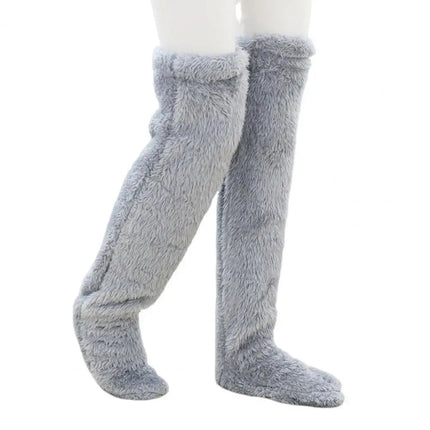 Long Warm Stockings with Fleece Lining, Long Socks with Foot Opening for Lounging at Home