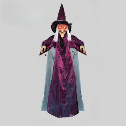 Animated Halloween Witch Decoration, Life Size Halloween Animatronics with Red Eyes – image 4