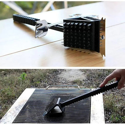 Barbecue Grill Brush with Scraper and Sponge, 3 in 1 Grill Cleaning Brush with Steel Bristles, Outdoor Grill Accessories